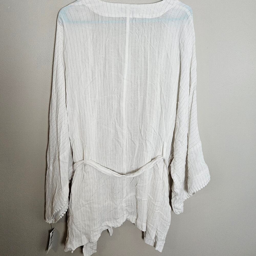NWT INC Metallic Crinkle Gauze Tie Waist Top Sz Large - Picture 9 of 14